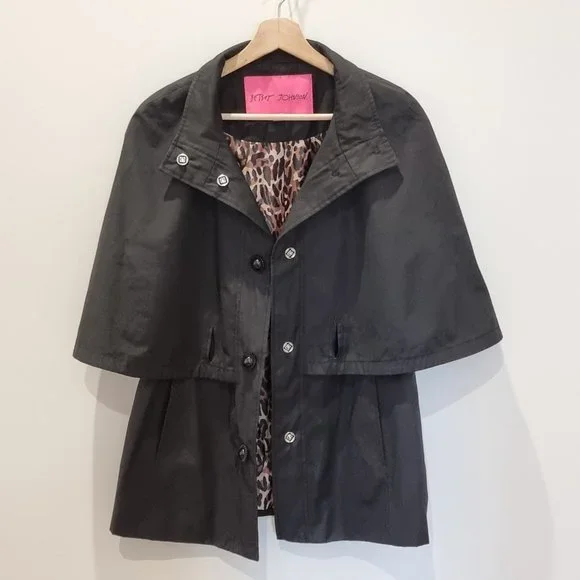 Betsey Johnson Black Cape Jacket Size Small (10) Belted Lined Designer - Picture 6 of 11